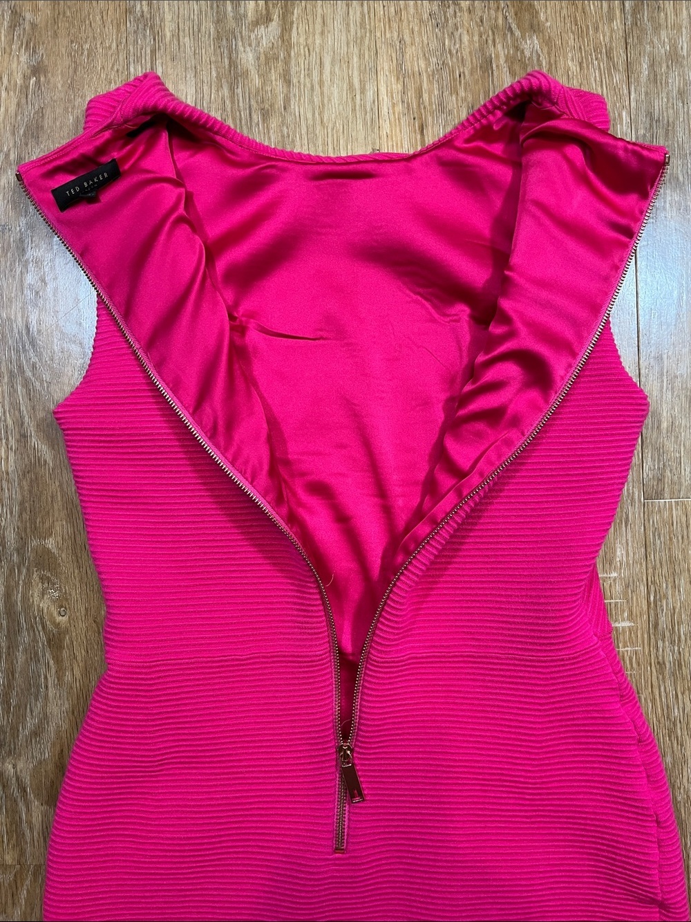 Ted Baker London Hot Pink Ribbed Bodycon Sheath Dress Size 3 US 8 10 Sleeveless - Picture 10 of 14